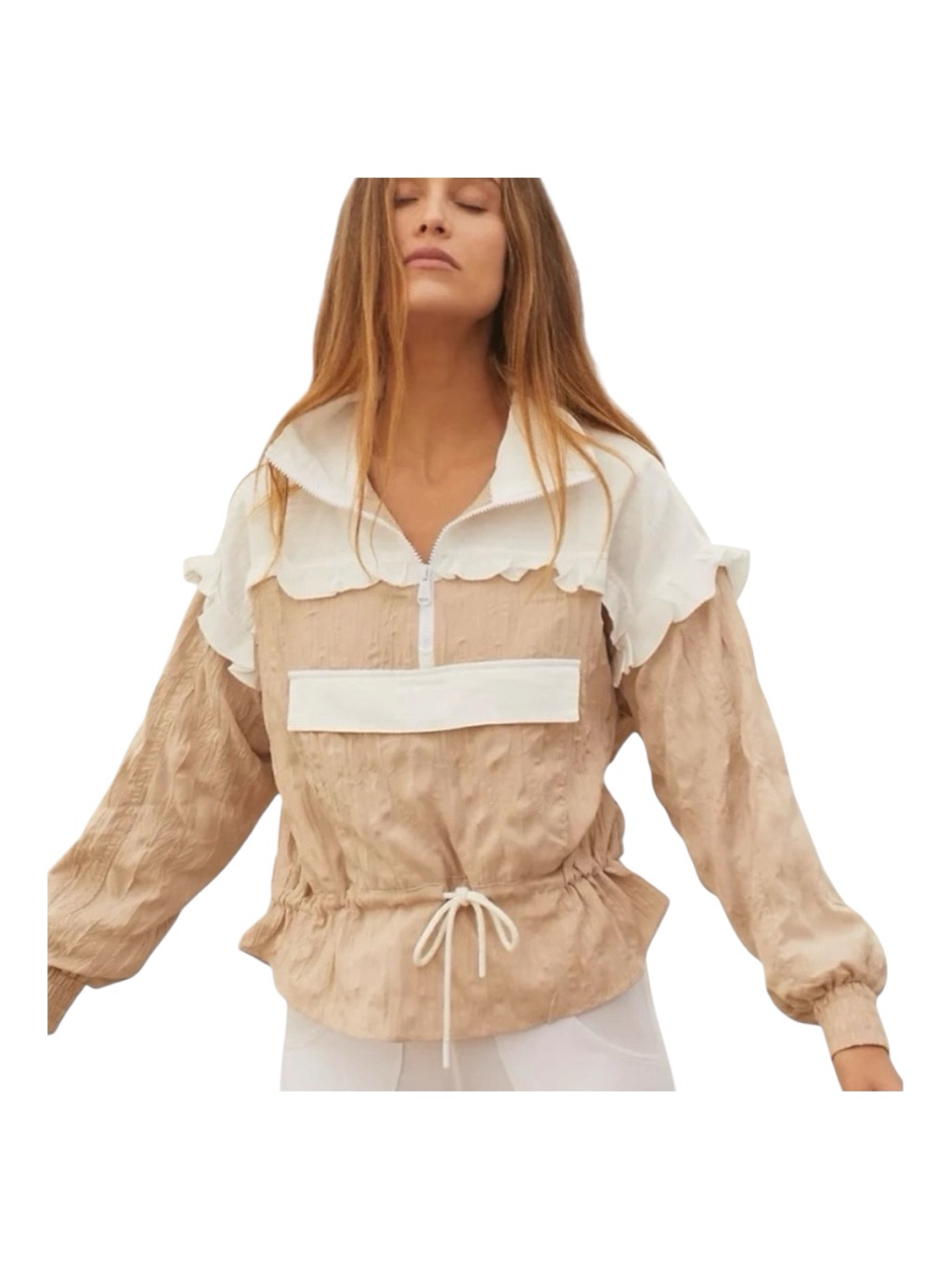 Free People Fp Movement White/Tan Let’s Go Out Sporty Pullover Jacket Xs